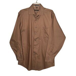 Geoffrey Beene Fitted Wrinkle-Free Mens Dress Shirt L 16 32/33 Brown Cotton/Poly